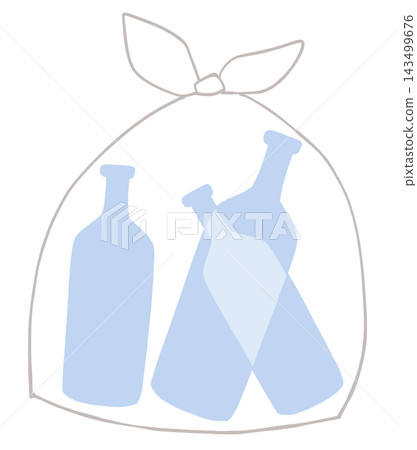 An illustration of a clear glass bottle inside a plastic bag. An illustration of a clear glass bottle inside a plastic bag. 143499676