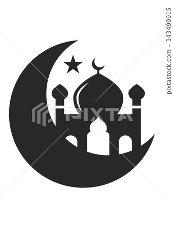 Islamic Crescent Moon and Mosque Silhouette Islamic Crescent Moon and Mosque Silhouette 143499915