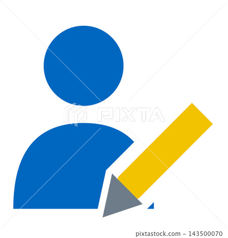 A person and a pen; a blue person and a yellow pen. A person and a pen; a blue person and a yellow pen. 143500070