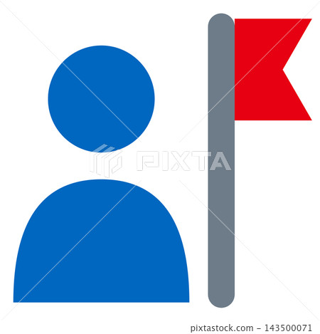 A person and a flag: A blue person and a red flag at the top of a pole. A person and a flag: A blue person and a red flag at the top of a pole. 143500071