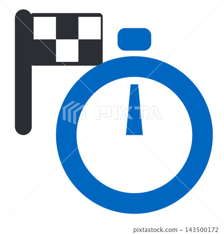 Stopwatch and finish line flag; blue measuring device and checkered flag Stopwatch and finish line flag; blue measuring device and checkered flag 143500172