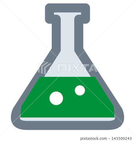 Flask: A triangular flask with green liquid and bubbles. Flask: A triangular flask with green liquid and bubbles. 143500243