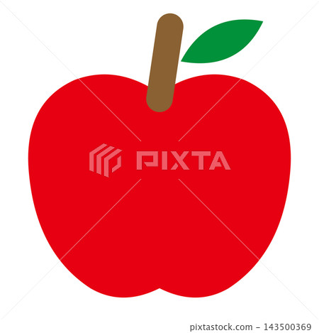 Apple: Red flesh with a brown stem and green leaves Apple: Red flesh with a brown stem and green leaves 143500369