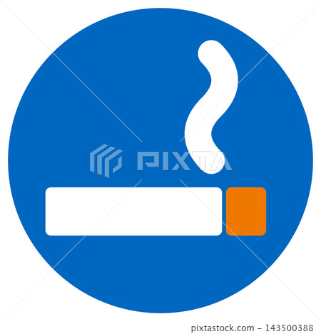 Smoking area sign: Blue circle with white cigarette and smoke Smoking area sign: Blue circle with white cigarette and smoke 143500388