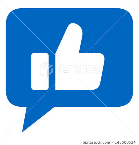 A "Good" speech bubble. A blue speech bubble with a white thumbs-up. A "Good" speech bubble. A blue speech bubble with a white thumbs-up. 143500524
