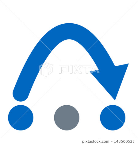 Jumping arc arrow. The blue arc jumps over the point. 143500525