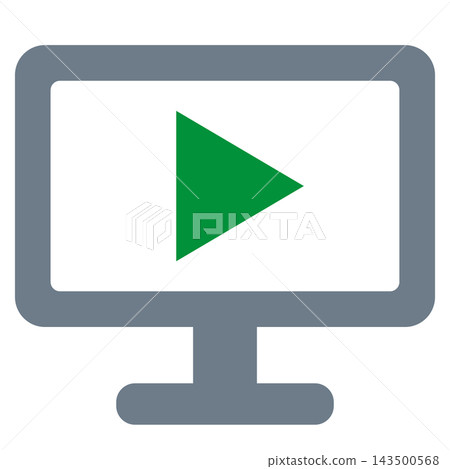A screen with a play button; a gray monitor and a green triangle. A screen with a play button; a gray monitor and a green triangle. 143500568
