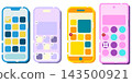 A set of a colorful smartphone and a pop-style app screen. 143500921