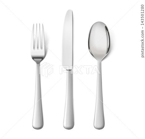 Cutlery mockup set. Hight realistic vector illustration isolated on white background. Ready for your design, brandeng, presentation. EPS10. Cutlery mockup set. Hight realistic vector illustration isolated on white background. Ready for your design, brandeng, presentation. EPS10. 143501280