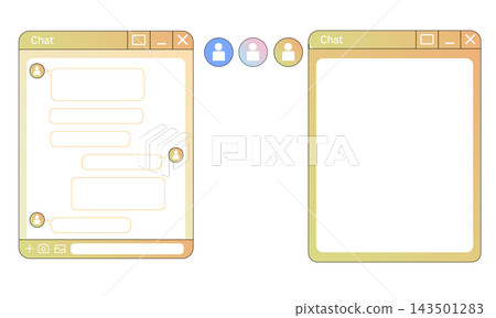A set of cute orange chat interfaces and speech bubbles. A set of cute orange chat interfaces and speech bubbles. 143501283