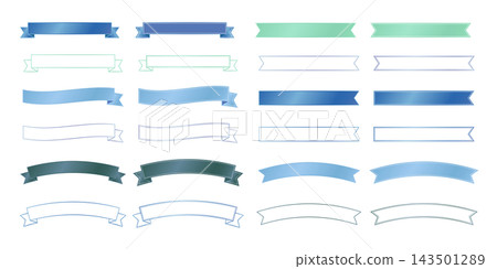 Collection of blue and green ribbon banner labels 143501289