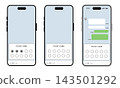 Three smartphone layouts with variations of digital stamp cards 143501292