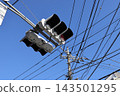 The blue sky, traffic lights, and power lines of Musashi-Kosugi 143501295