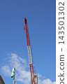 Blue skies and construction cranes around Kawasaki Station 143501302