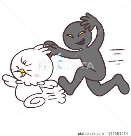 An illustration of a white bird being chased by a pervert. An illustration of a white bird being chased by a pervert. 143501454
