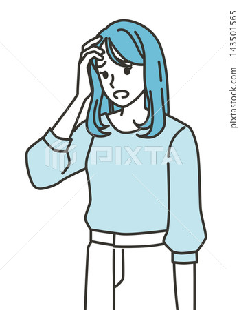 The image of a woman troubled and distressed by a problem. 143501565
