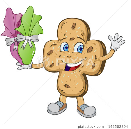 Happy Dove mascot Cartoon Typical Italian easter cake with Easter eggs. vector illustration Happy Dove mascot Cartoon Typical Italian easter cake with Easter eggs. vector illustration 143502894