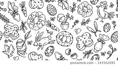 Happy easter element objects. doodle horizontal background Happy easter element objects. doodle horizontal background 143502895