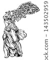 Winged Victory of Samothrace, the famous marble sculpture. hand drawn illustration 143502959