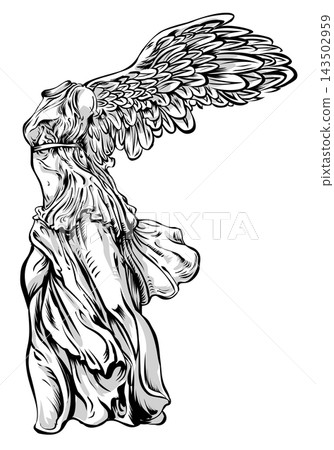 Winged Victory of Samothrace, the famous marble sculpture. hand drawn illustration 143502959