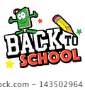 Back to school lettering in modern style with book and pencil cartoon . Vector illustration 143502964
