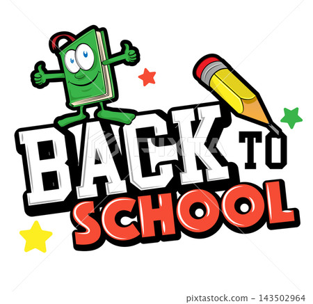 Back to school lettering in modern style with book and pencil cartoon . Vector illustration Back to school lettering in modern style with book and pencil cartoon . Vector illustration 143502964
