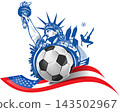 Dynamic American Soccer with Statue of Liberty and USA Flag. vector illustration 143502967