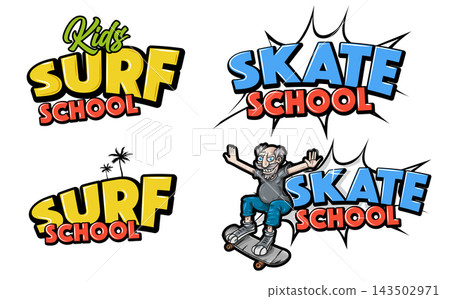 Set of skateboard and surf school club symbol. vector illustration Set of skateboard and surf school club symbol. vector illustration 143502971