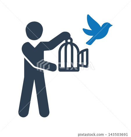 Person opening a bird cage to release a bird icon Person opening a bird cage to release a bird icon 143503691