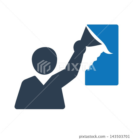 Person tearing a poster off a wall icon Person tearing a poster off a wall icon 143503701