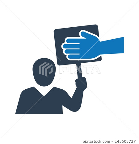 Person holding a placard with a stop hand icon Person holding a placard with a stop hand icon 143503727