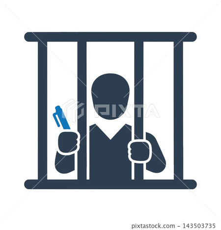 Person holding a pen behind prison bars icon Person holding a pen behind prison bars icon 143503735