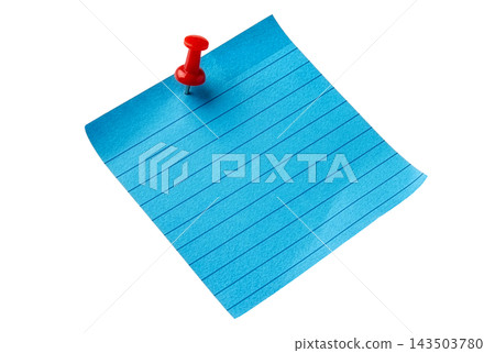 Tilt pinned empty blue line paper note Tilt pinned empty blue line paper note 143503780
