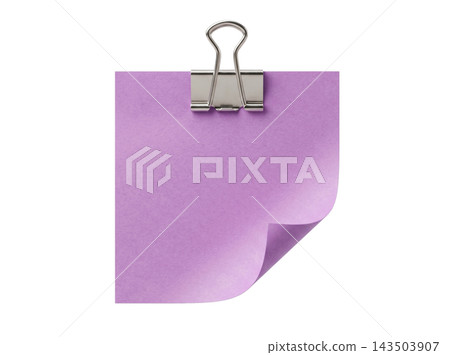 Purple paper sheet with silver binder clip Purple paper sheet with silver binder clip 143503907