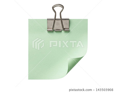 Green paper sheet with silver binder clip Green paper sheet with silver binder clip 143503908
