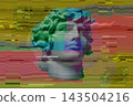 Vaporwave Aesthetic Glitch Art with Antique Classical Statue Head Retro Futuristic Digital Distortion and VHS Noise Abstract Raster Illustration Background Style 143504216