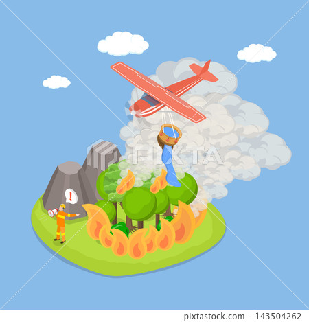 3D Isometric Flat Vector Illustration of Forest Fire, Safety Strategy, Preventing Fires Before They Start. 3D Isometric Flat Vector Illustration of Forest Fire, Safety Strategy, Preventing Fires Before They Start. 143504262