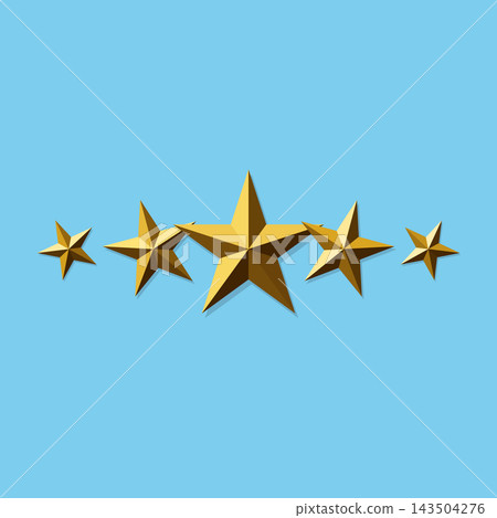 Premium Five Star Rating Concept with 3D Gold Stars on Blue Background. Premium Five Star Rating Concept with 3D Gold Stars on Blue Background. 143504276