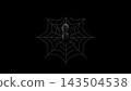 3D Halloween Black Spider Sitting on Spiderweb Against Dark Black Background Illustration 143504538