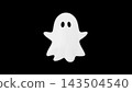 Cute 3D Halloween Ghost Character Floating on Black Background 143504540