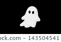 Cute 3D Halloween Ghost Character Floating on Black Background 143504541