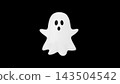 Cute 3D Halloween Ghost Character Floating on Black Background 143504542