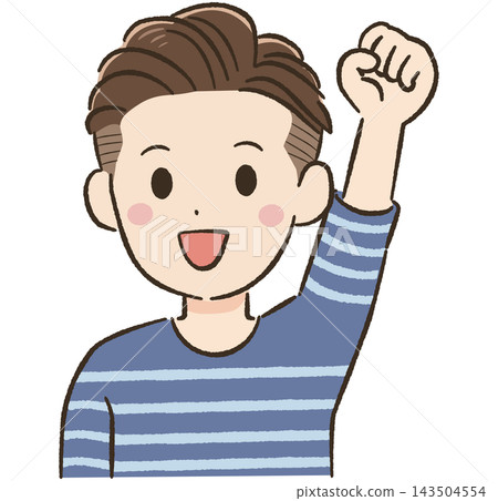 Everyday life and communication material for a man in his 40s: Two-block haircut, refreshing victory pose. Everyday life and communication material for a man in his 40s: Two-block haircut, refreshing victory pose. 143504554