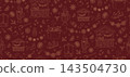 Mulled wine christmas market horizontal seamless pattern panoramic banner line art 143504730
