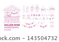 Mulled wine winter drink icons set elements outline doodle collection 143504732