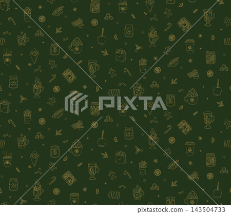 Christmas market street food festival seamless pattern square background outline doodle Christmas market street food festival seamless pattern square background outline doodle 143504733