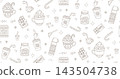 Hot cocoa and marshmallow seamless pattern winter drink outline background 143504738