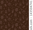 Hot cocoa and marshmallow seamless pattern winter drink outline background 143504741