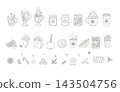 Christmas market street food festival icons set elements outline doodle collection 143504756