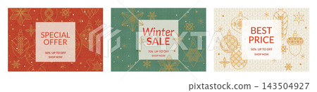 Collection of winter sale horizontal banners with various tree decorations Collection of winter sale horizontal banners with various tree decorations 143504927
